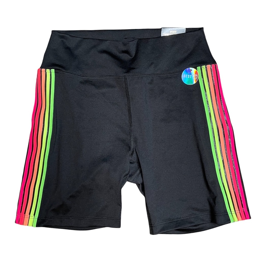 PINK Victoria’s Secret Ultimate Classic Bike Short Black Rainbow Stripes Small - Picture 1 of 6